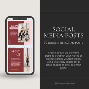 Social Media Posts Instagram Canva Templates 30 | Pilates | Yoga | Wellness | Fitness | Pink Lover Aesthetic