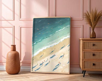 Beach Swimmers Wall Art Printable | Aerial Ocean Photography Print | Coastal Home Decor Digital Download | Summer Minimalist Art
