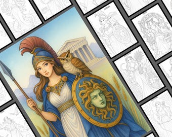 Libro para colorear de dioses griegos definitivo / 30 dioses y diosas / Páginas para colorear de mitología y PNG / Libro para colorear de mitos griegos imprimible para adultos