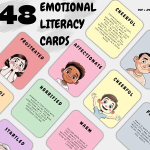 48 cartes sentimentales pour la culture émotionnelle A4 imprimable | Outil de suivi des émotions pour enfants, adolescents et adultes | Téléchargement numérique au format PDF JPEG