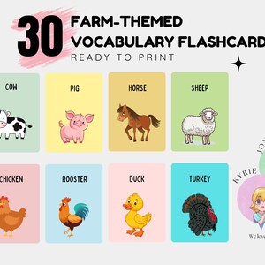 Flashcards voor boerderijdieren voor kleuters Educatieve afdrukbare pdf-jpeg | 2 per pagina en 4 per pagina leerkaartenset