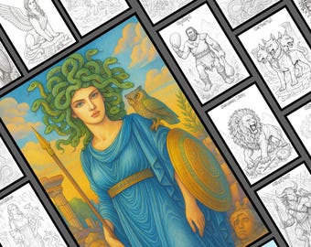 Kolorowanka z 20 stworzeniami z mitologii greckiej | Kolorowanka z mitami greckimi do druku dla dorosłych | Mityczny potwór grecki | Kolorowanka dla dorosłych