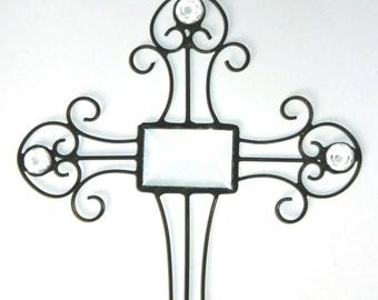 Wire and Glass Jewel and Bevel Crucifix Sun Catcher