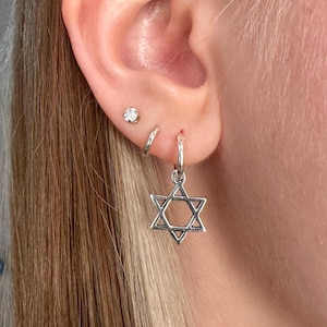 Star of David Hoops - pair, Sterling Silver Hoop Earring, huggie hoop earrings, 925 Silver, hebrew earrings, Israel earrings