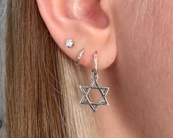 Sterling Silver Star of David Hoops - pair, Hoop Earring, huggie hoop earrings, 925 Silver, hebrew earrings, Israel earrings