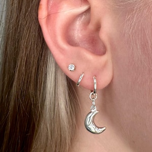 Moon Hoops - pair, Sterling Silver Hoop Earring, huggie hoop earrings, 925 Silver, moon earrings, celestial earrings