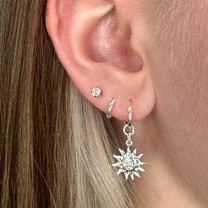 Sun Hoops - pair, Sterling Silver Hoop Earring, huggie hoop earrings, 925 Silver, celestial earrings, sun earrings