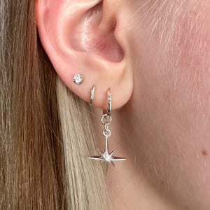 Star Hoops - pair, Sterling Silver Hoop Earring, huggie hoop earrings, 925 Silver, star earrings, celestial earrings