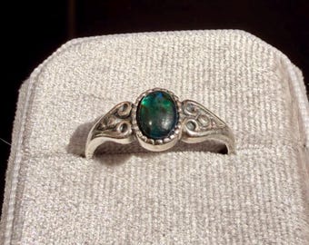 Sterling Silver Size 8.75 Opal Ring Filigree