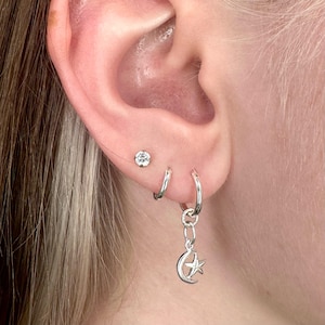 Star and Moon Hoops - pair, Sterling Silver Hoop Earring, huggie hoop earrings, 925 Silver, celestial earrings, sun and moon earrings