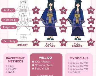 Custom Anime Art Commission: Lineart, Flat Color, Full Render Options