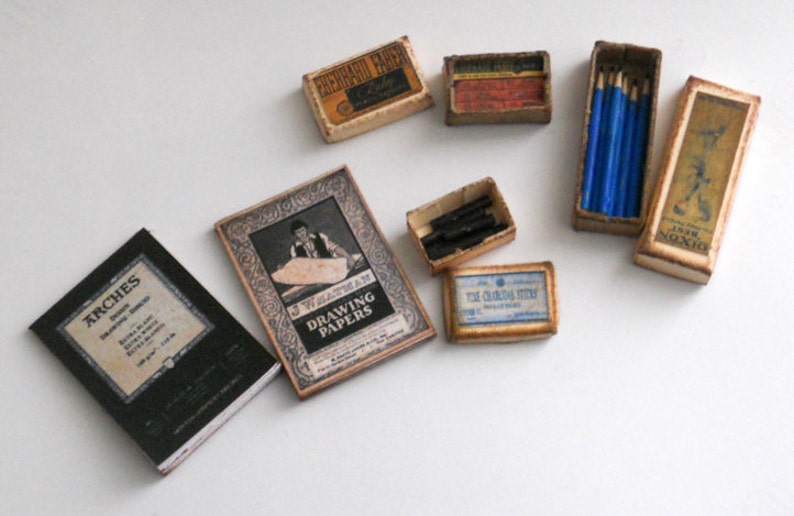 1/12 Scale Miniature Vintage Drawing Art Set image 3