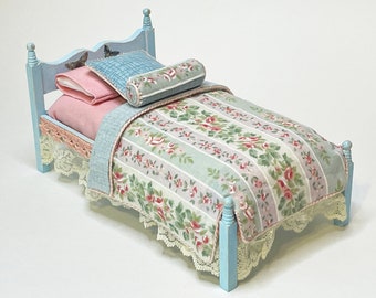 1/12 Scale Miniature Light Blue Twin Bed Furniture Butterfly Collection