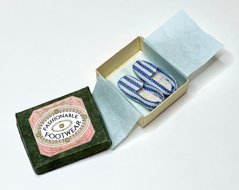 1/12 Scale Miniature Dollhouse Blue Striped Shoes in a Box image 2