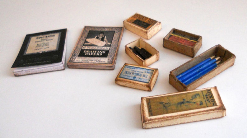 1/12 Scale Miniature Vintage Drawing Art Set image 1