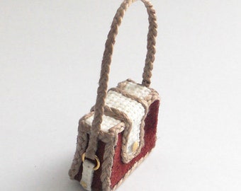 Miniature 1/12 Scale Burgundy Suede and Braided Purse