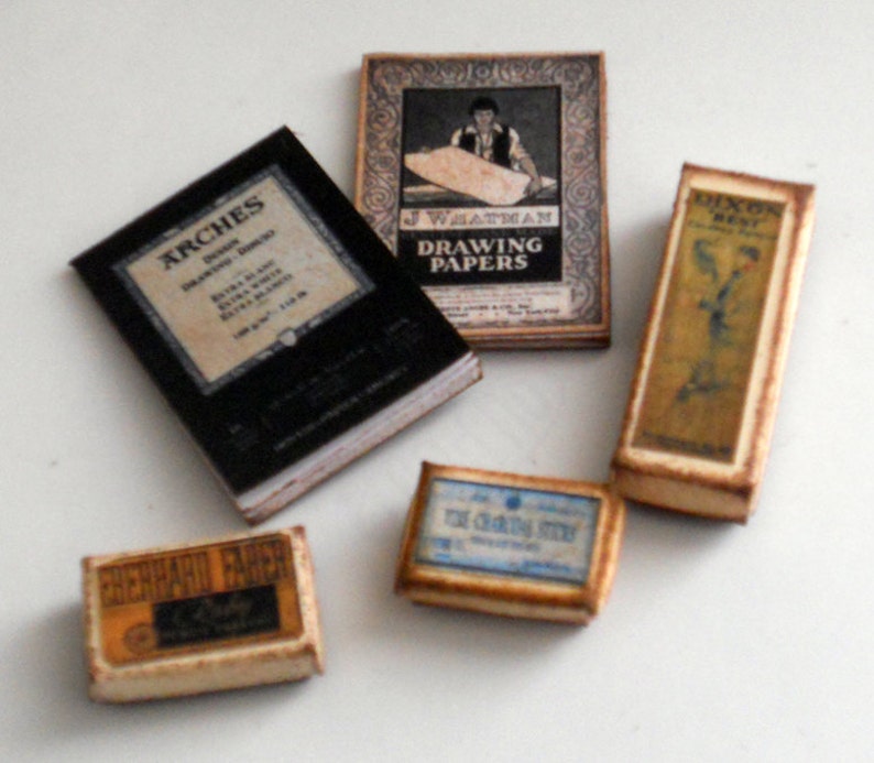 1/12 Scale Miniature Vintage Drawing Art Set image 4