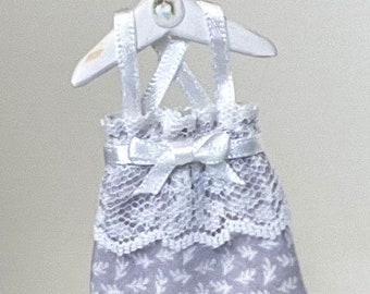 1/12 Scale Child's Purple Dress with White Lace and Satin Ribbon