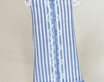 1/12 Scale ladies Pale Blue Striped Dress with White Lace