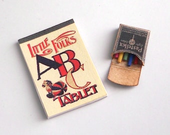 1/12 Scale Miniature Vintage Crayons & Drawing Pad