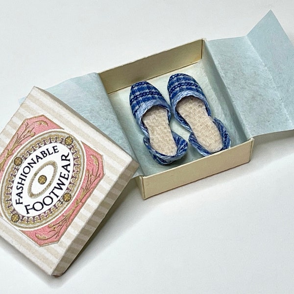 1/12 Scale Miniatur Puppenhaus Blau karierte Schuhe in einer Box