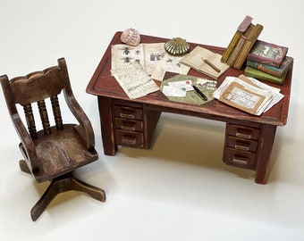 1/12 Scale Dollhouse Miniature Naturalist's Desk & Chair