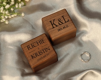Personalized wooden wedding ring box, Custom engraved engagement proposal box, Ring box,Bridal gift for her, Double ring box