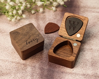 Personalisierte hölzerne Plektren mit Box, Plektrum Halter, Plektrum Gitarrist Geschenk, Plektrum Halter Lagerung