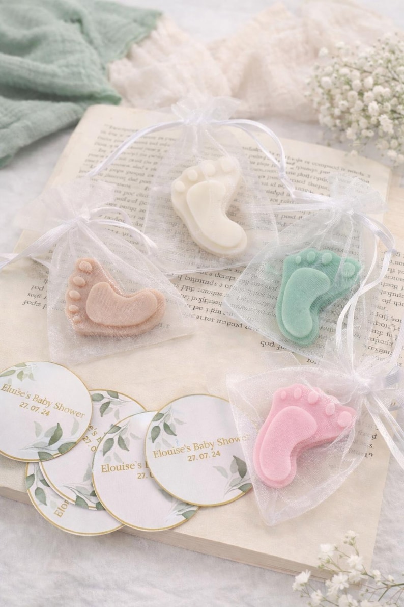Baby shower favours, Mini baby foot wax melts, Gender reveal favours, Birthday present, Baby powder scented, Soy wax image 11