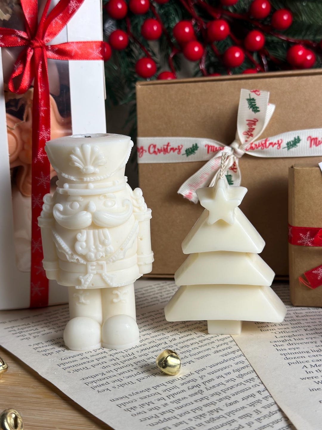 Christmas Candle Gift Set, Nutcracker & Christmas Tree Candles, Festive ...