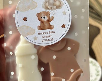 Personalized Baby Shower Favors: Soy Wax Melts, Baby Feet Theme, Set of 2, Baby powder scented