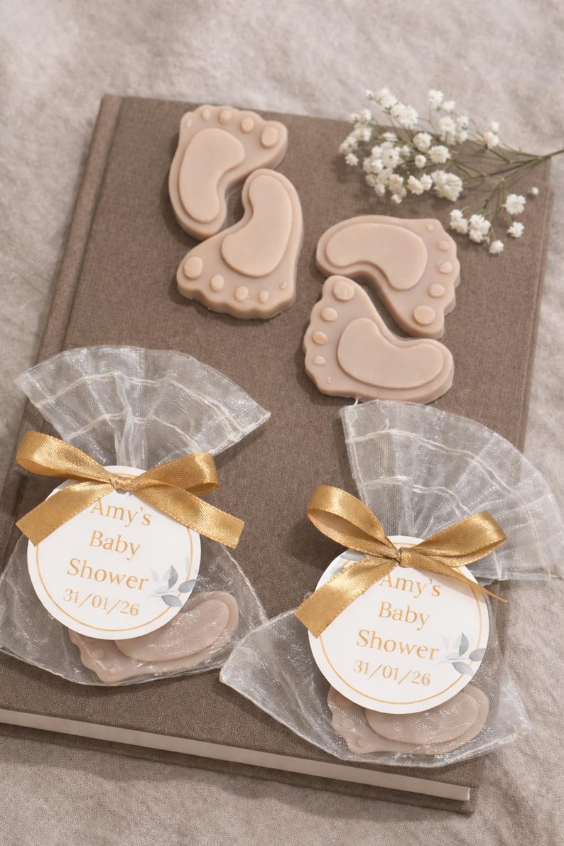 Baby shower favours, Mini baby foot wax melts, Gender reveal favours, Birthday present, Baby powder scented, Soy wax image 3