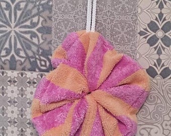 Flor de ducha lavable, esponja de bambú.