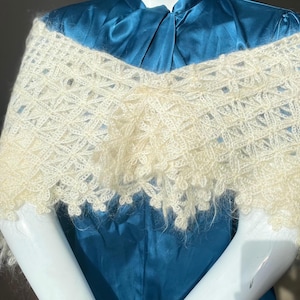 Ivory Mom&#39;s Shawl for a Stylish Touch - Hand Knit Vintage Wedding Cape  for All Occasions  -  Mohair Soft Lace Scarf - Winter Neckwarmer