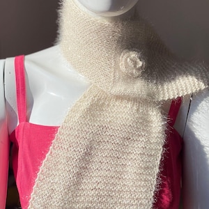 Ivory Sparkly Bridal Scarf - Hand Knitted Scarve with Rose Motif - Sparkly Evening Shawl - Mother of Bride - Gift to her