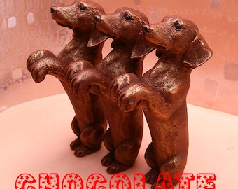 Chocolate Dachshund (h=9cm, w=3cm, d=4cm) - 3D solid chocolate - Dog Cake Topper - handmade, hand painted - personalised - Doxie Sausage Dog
