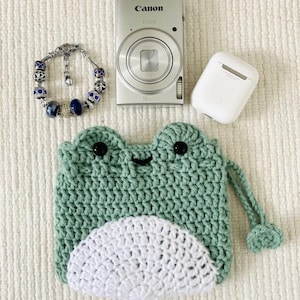 PATTERN: Crochet Frog Pouch Lilypad Cute Froggy Green and White Pattern-Only Useful Drawstring Pouch