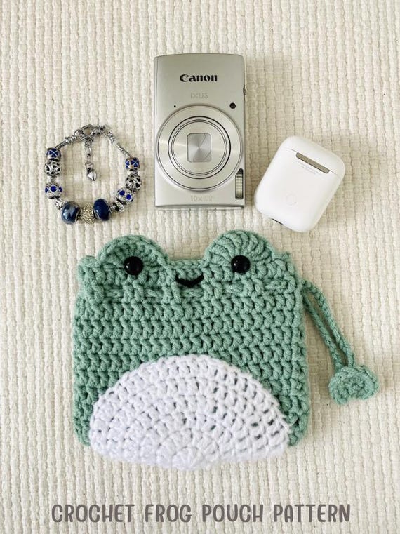 PATTERN: Crochet Frog Pouch Lilypad Cute Froggy Green and White Pattern-Only Useful Drawstring Dice Pouch