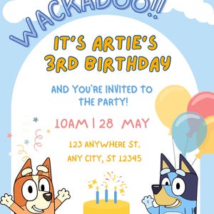 Bluey birthday party digital invitation template plus free Facebook banner!