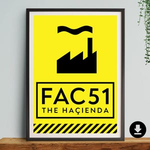 Impression Hacienda, impression Fac 51, impression Manchester, art mural, impression, décoration d&#39;intérieur, équipe de football, oeuvre d&#39;art, MCR, amour, rayures, TÉLÉCHARGEMENT NUMÉRIQUE