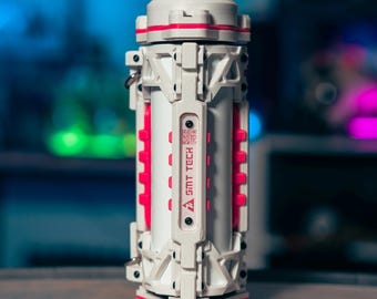 Handcrafted Cyberpunk Thermos with Built-in Thermometer | Bottle, Mug, Flask | Cosplay, Gift, Sci-Fi, Cyberpunk, props | 17oz (500 ml)