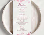 Editable Cherry Blossom Menu, Sakura Printable Menu Template, Brunch Menu Card, Custom Dinner Menu, Pink Spring Floral Party Menu 4x9 C101