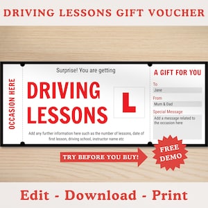Editable Driving Lessons Gift Voucher Template, Printable Learner Driver Voucher, Learning To Drive New Car Gift Idea, 17th Birthday Gift
