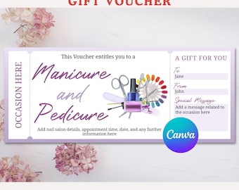 Modello modificabile per buono regalo per manicure e pedicure, buono regalo per appuntamento manicure e pedicure, modello stampabile per Canva