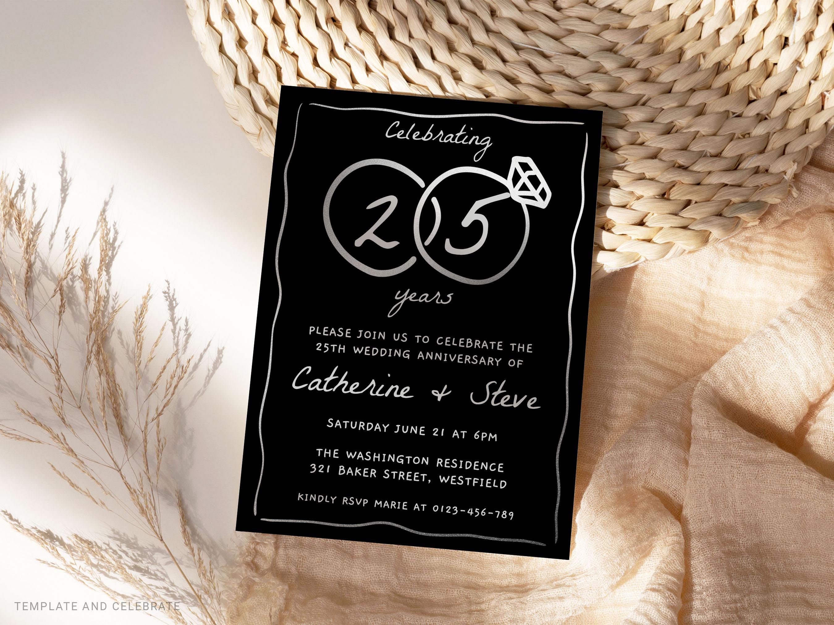 Editable 25th Anniversary Invitation Template, Printable 25th Wedding