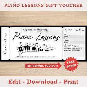 Bearbeitbare Klavierunterricht Geschenkgutschein-Vorlage, druckbare Geschenkkarte, Keyboardunterricht-Gutschein, Musikunterricht, Überraschungsgeschenk für jeden Anlass