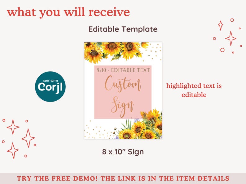 Editable Sunflower 8x10 Sign, Printable Sunflower Custom Sign Template ...