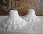 Vintage Pair of Milk Glass Candle Holders Anchor Hocking Beaded Edge