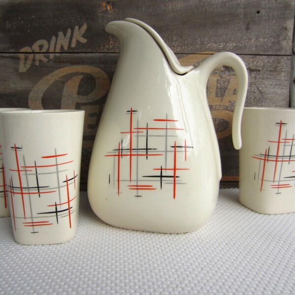 Vintage Atomic Mid Century Salem Schreckenpost Constellation Water Pitcher and Cups