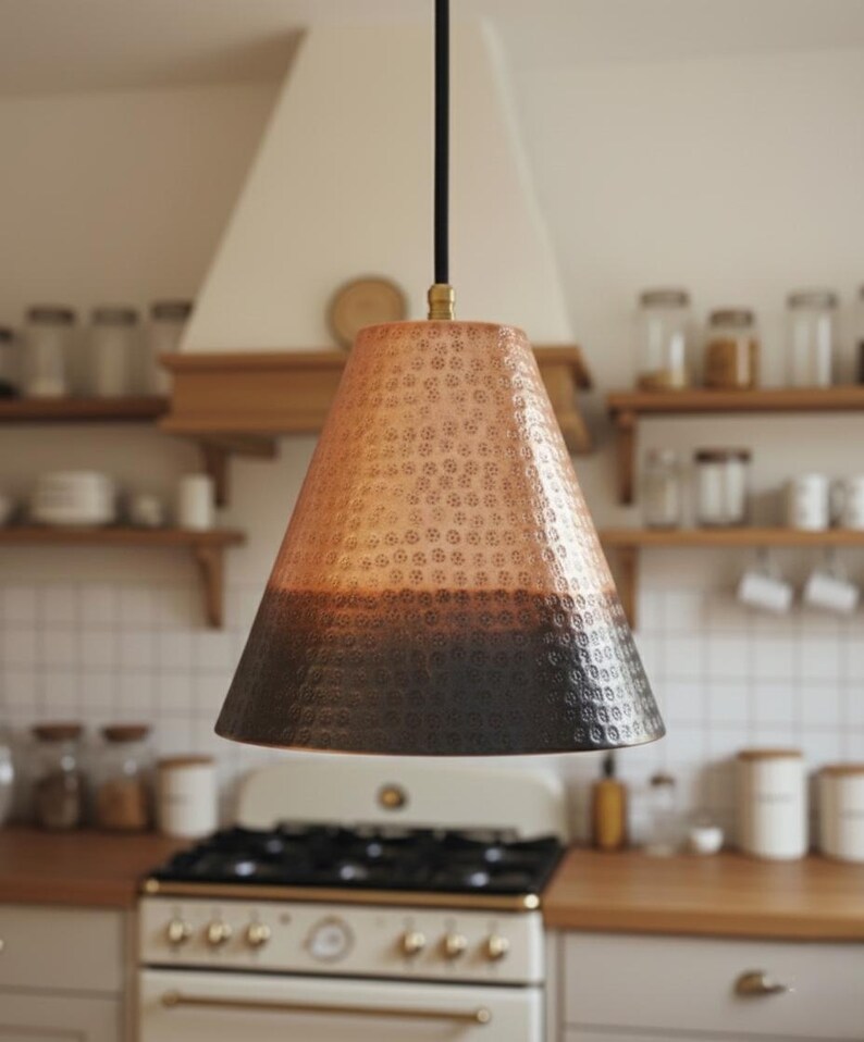 Hammered Copper Pendant Light – Rustic Farmhouse Ceiling Fixture for ...